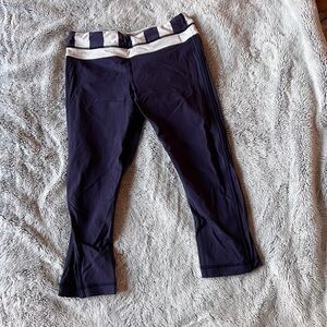 Lululemon Navy Athletic Cropped Leggings with Striped Waistband